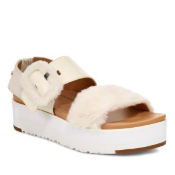 UGG Cream and White Cozy Platform Sandals - Picture 1 of 11